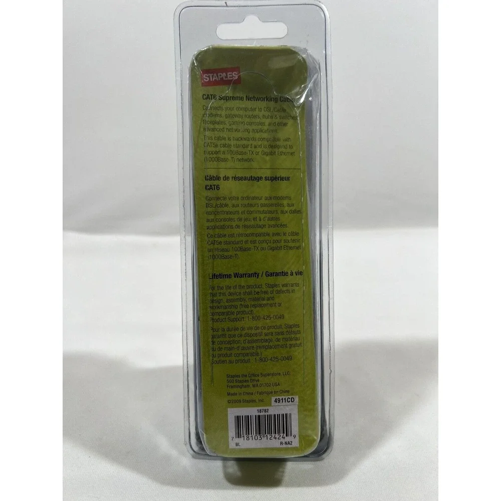 Staples CAT6 Ethernet Cable 3 Foot‎ Networking Patch Cord High Speed